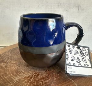 Potters Corner Mug Blue Jayde Dip Dye Hammered Rustic Farmouse Coffee Tea